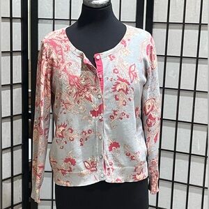 SUNDANCE BLUE AND PINK Floral Button-Up COTTON Cardigan, BOHO CHIC, SIZE S/M P